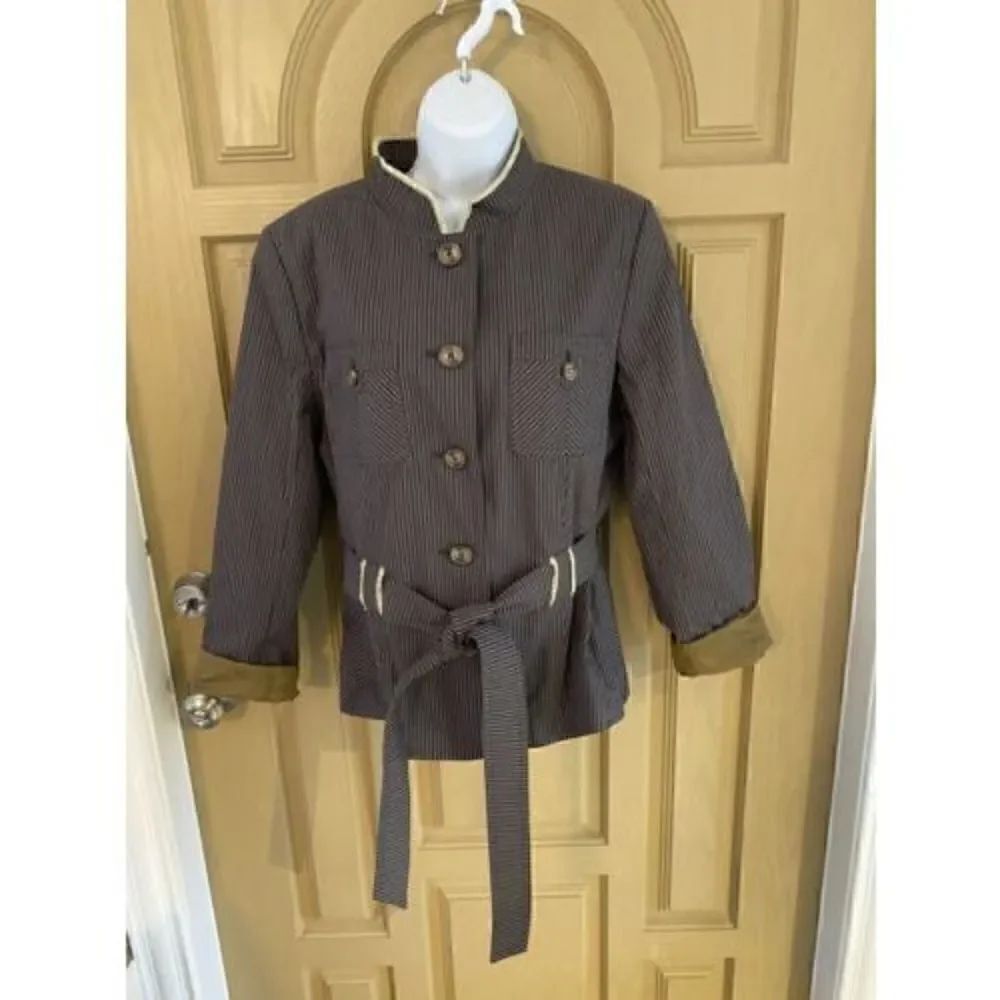 Luxury is a State of Mind Apostrophe Tan Pin Stripe  Cotton Jacket size 14